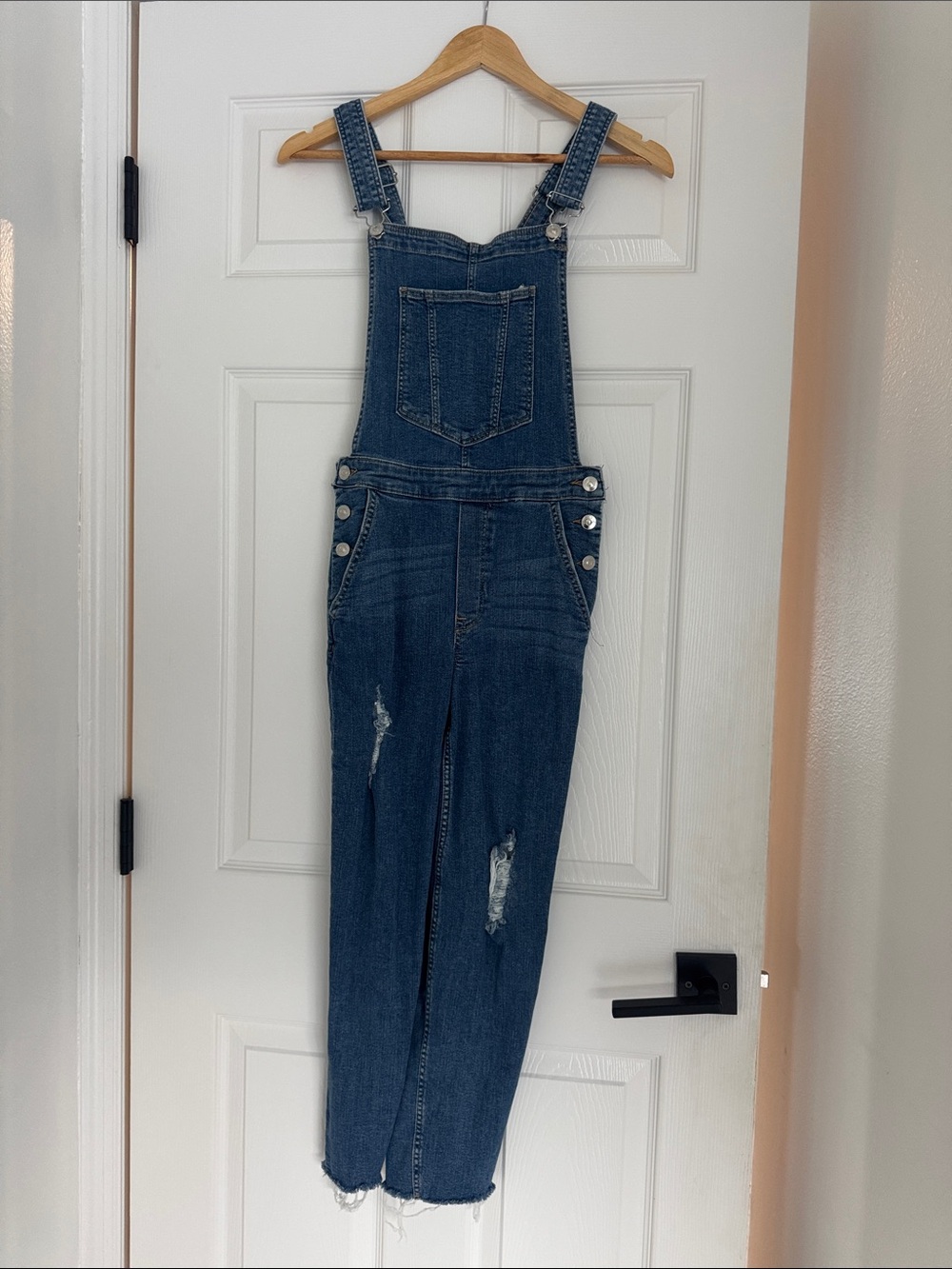 H&M Dark Blue Denim Women's Overalls with Distressed Legs